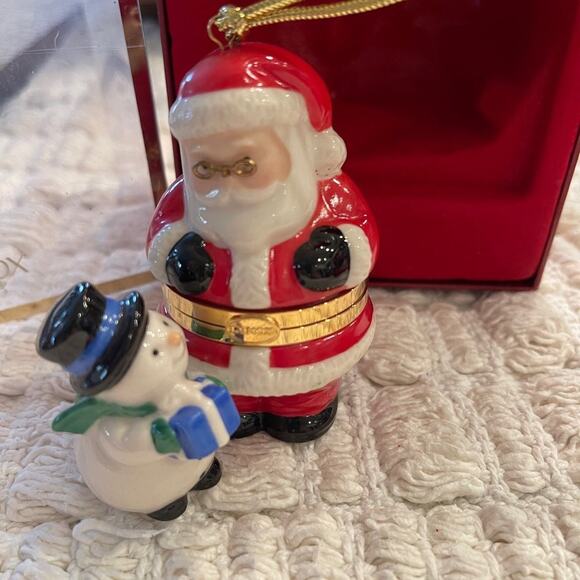 vintage Lenox 2003 christmas Ornament Santa and Snowman trinket holder with box - Picture 1 of 10